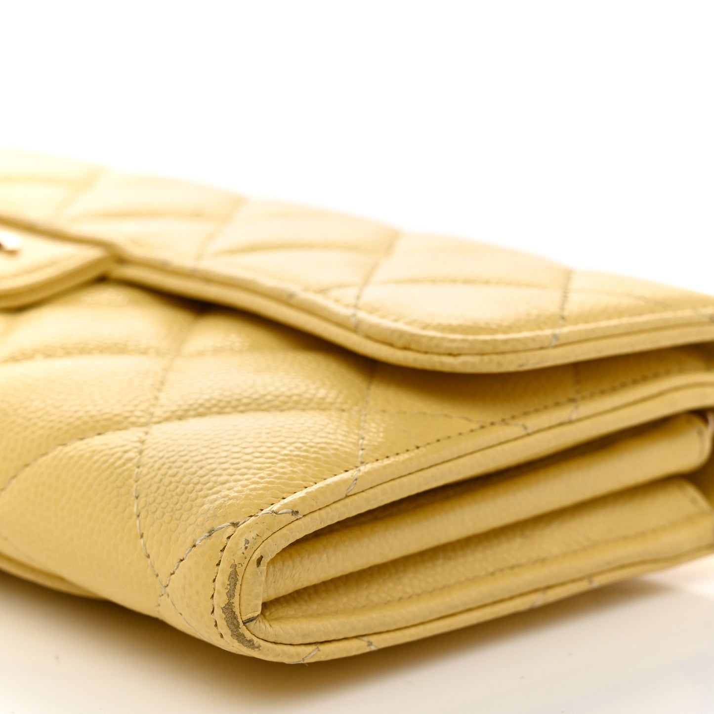 Caviar Quilted Large Gusset Flap Wallet Yellow