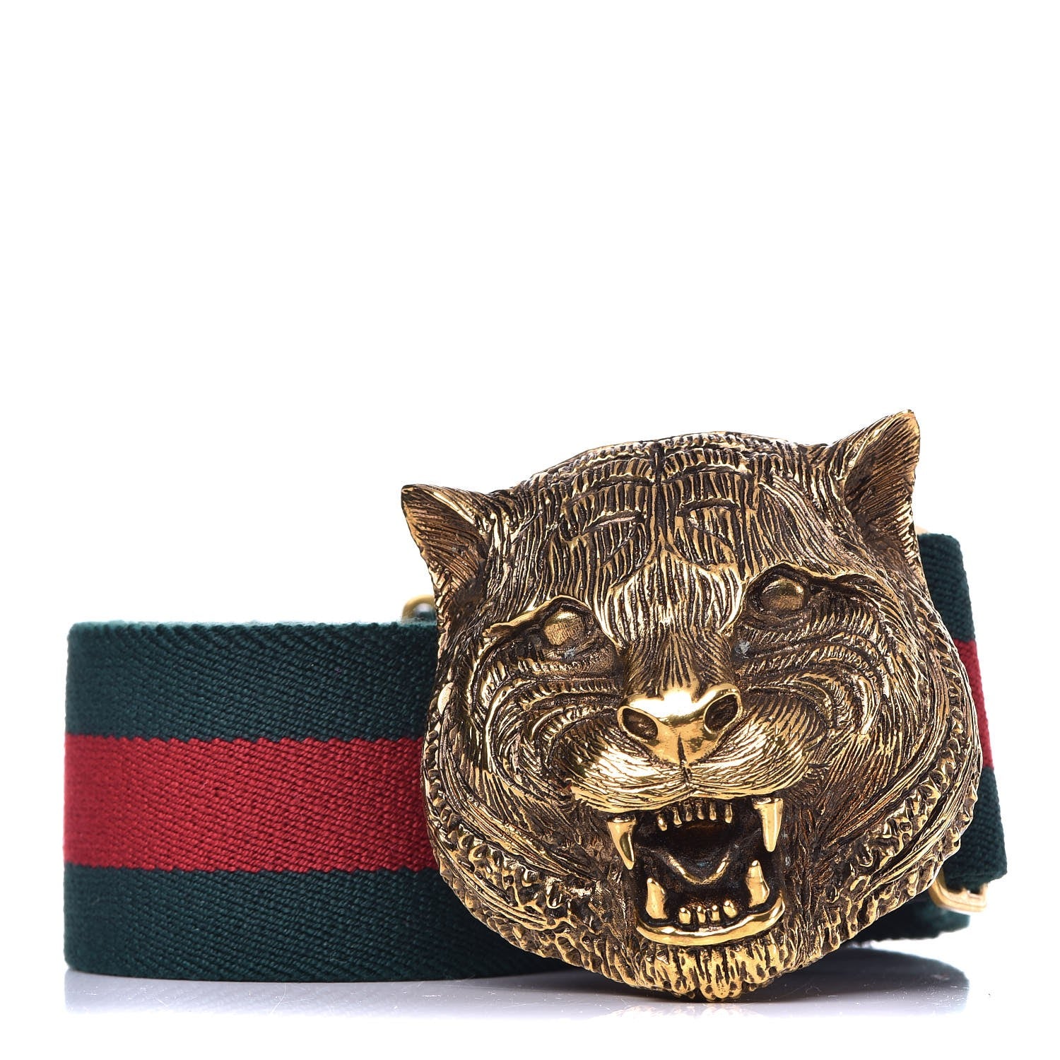 Gucci Web Feline Buckle Belt 75 30 Green Red 1 of 4