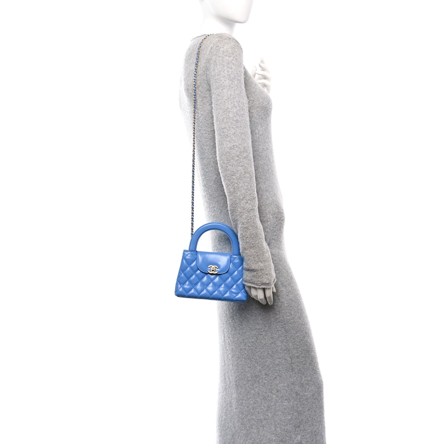 Chanel Shiny Aged Calfskin Quilted Nano Kelly Shopper Blue 2 of 11