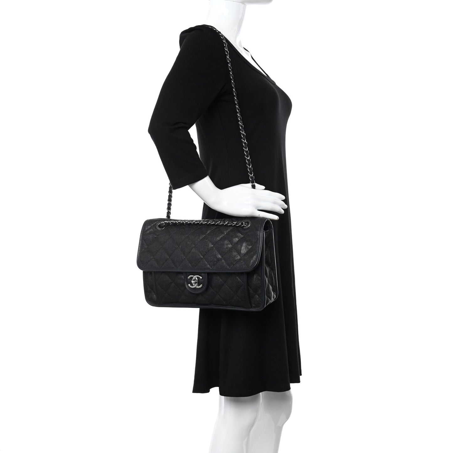 Caviar Quilted Large French Riviera Flap Black