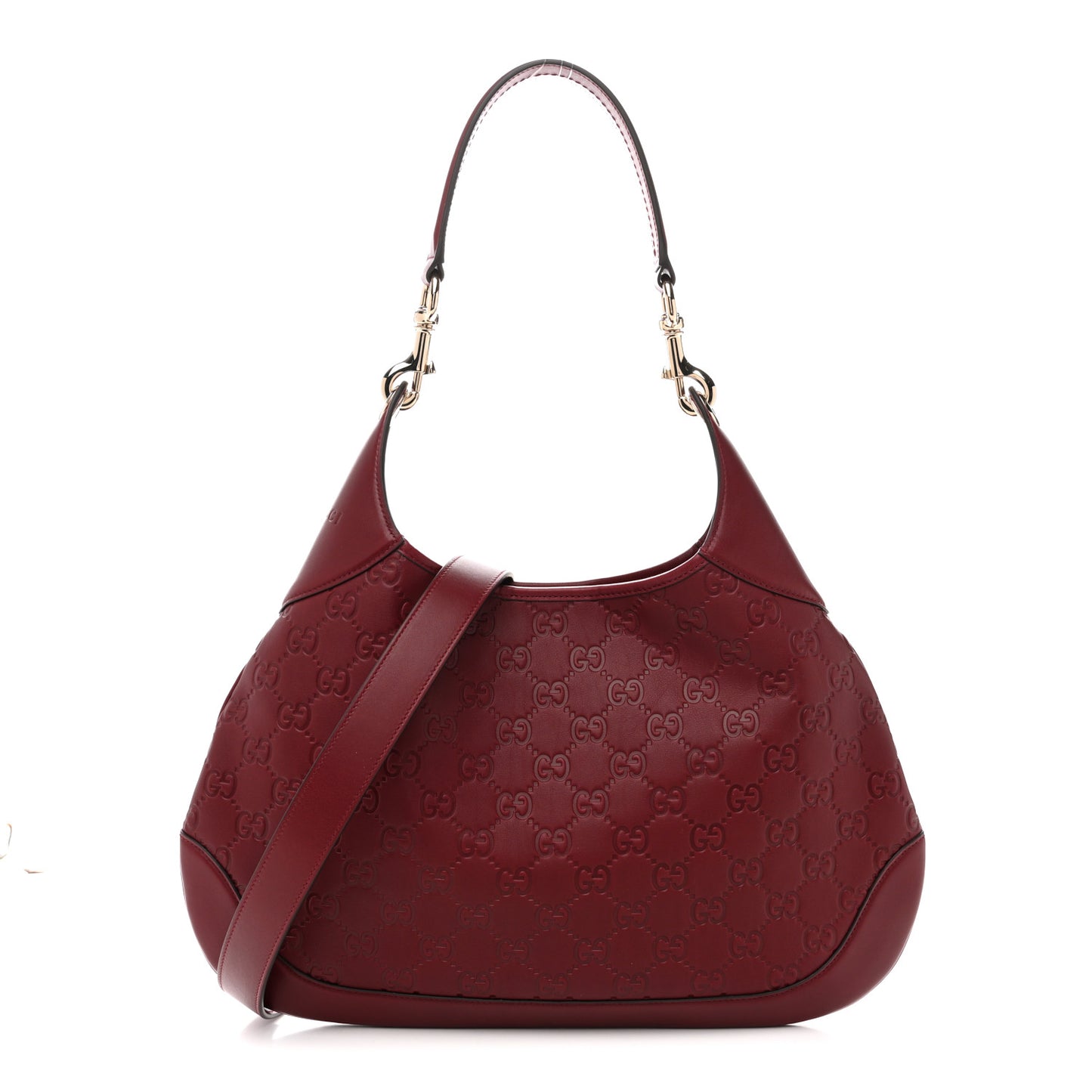 GG Calfskin Embossed B Medium Shoulder Bag Rose Ancora