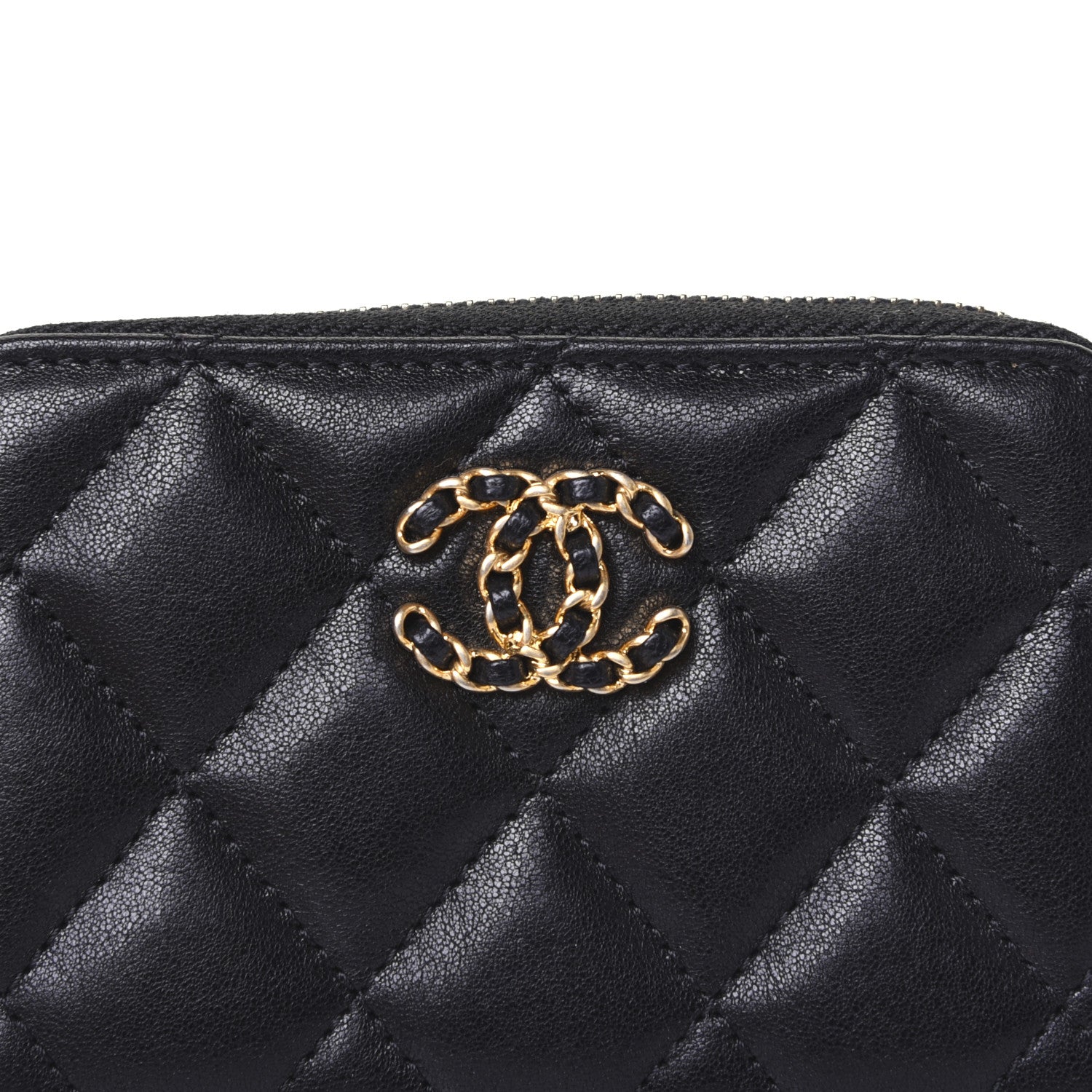 Chanel Goatskin Quilted Chanel 19 Zip Around Coin Purse Wallet Black 10 of 12