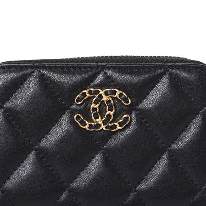 Chanel Goatskin Quilted Chanel 19 Zip Around Coin Purse Wallet Black 10 of 12