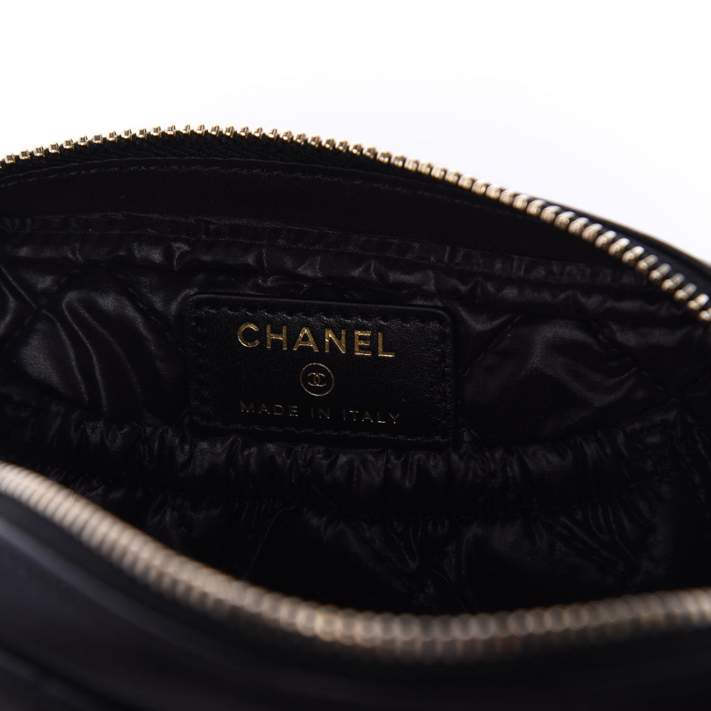 Lambskin Quilted Small Curvy Pouch Cosmetic Case Black