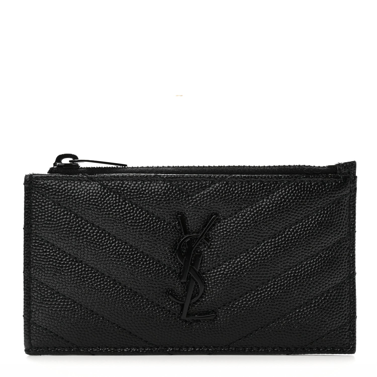 Saint Laurent Monogram Grain de Poudre 5 Fragments Zip Pouch Card Holder Black 1 of 9
