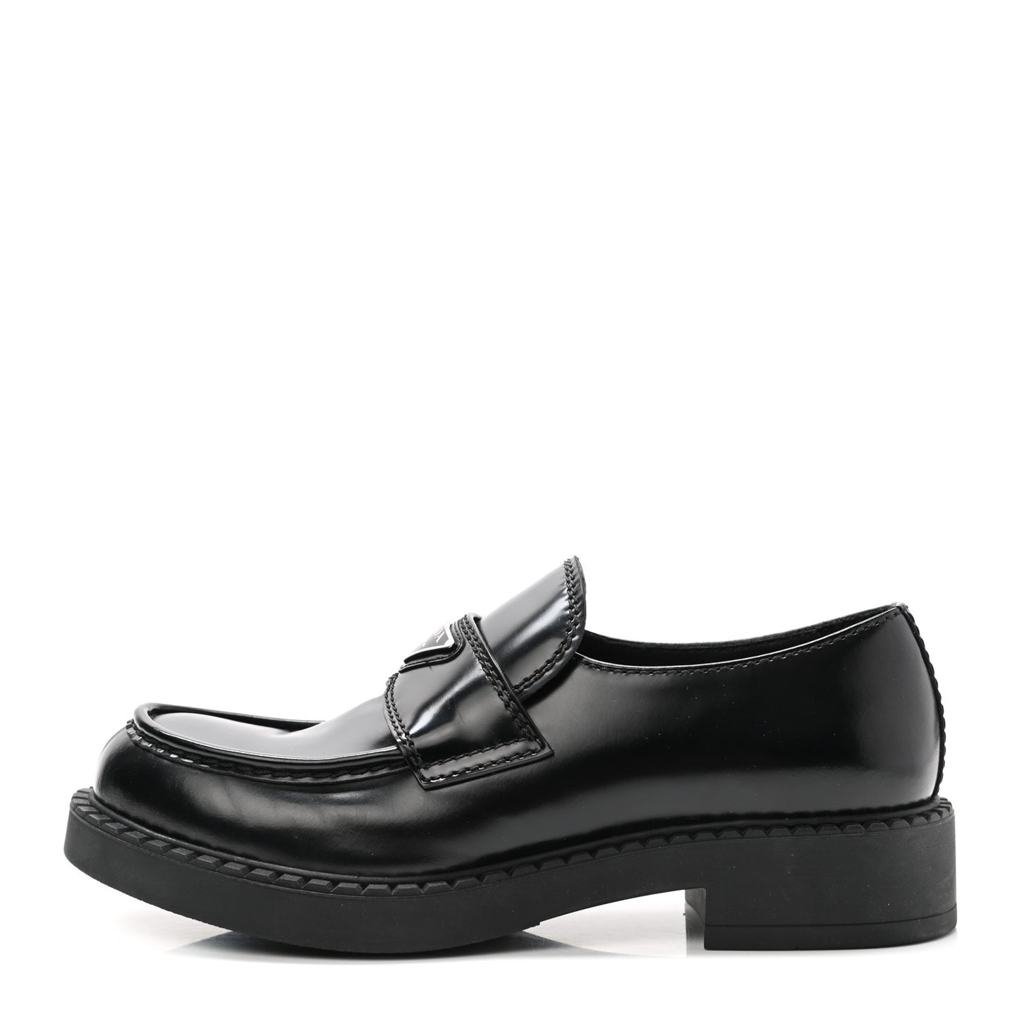 Spazzolato Metal Triangle Logo Mens 35mm Loafers 7.5 Black