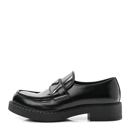 Prada Spazzolato Metal Triangle Logo Mens 35mm Loafers 7.5 Black 1 of 10