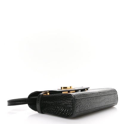 Saint Laurent Shiny Calfskin Crocodile Embossed Small Manhattan Baguette Black 4 of 10