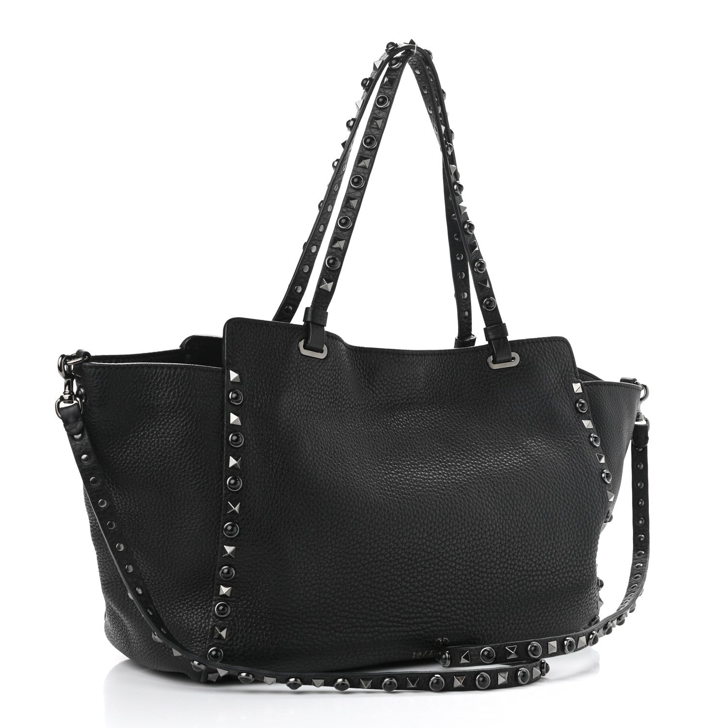 Valentino Garavani Grained Calfskin Onyx Medium Rockstud Rolling Tote Black 3 of 9