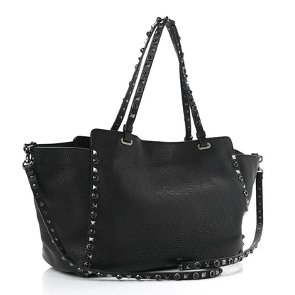 Valentino Garavani Grained Calfskin Onyx Medium Rockstud Rolling Tote Black 3 of 9