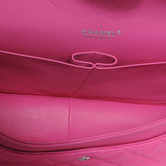 Iridescent Caviar Jumbo Double Flap Hot Pink