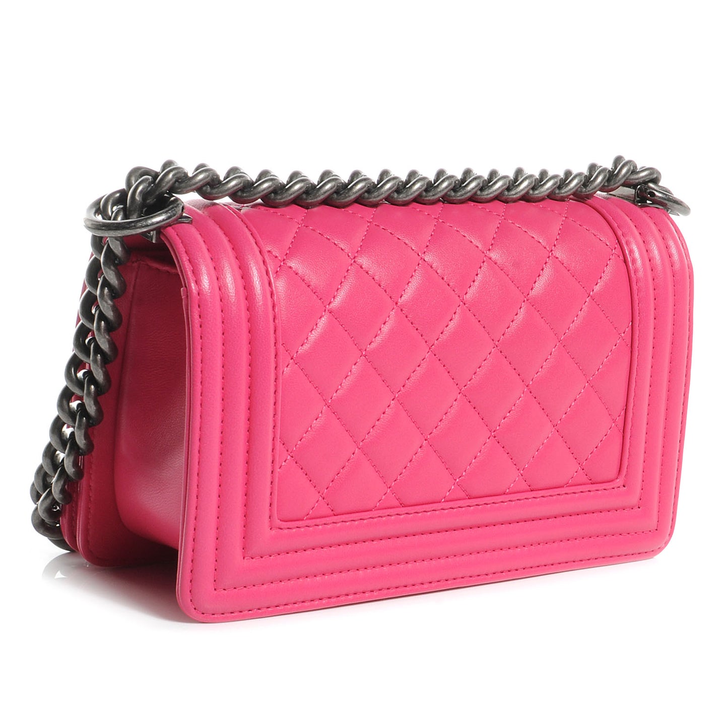 Lambskin Quilted Small Boy Flap Dark Pink