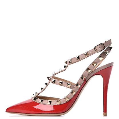 Valentino Garavani Patent Rockstud Ankle Strap 100mm Pumps 37 Rosso Valentino Poudre 1 of 9