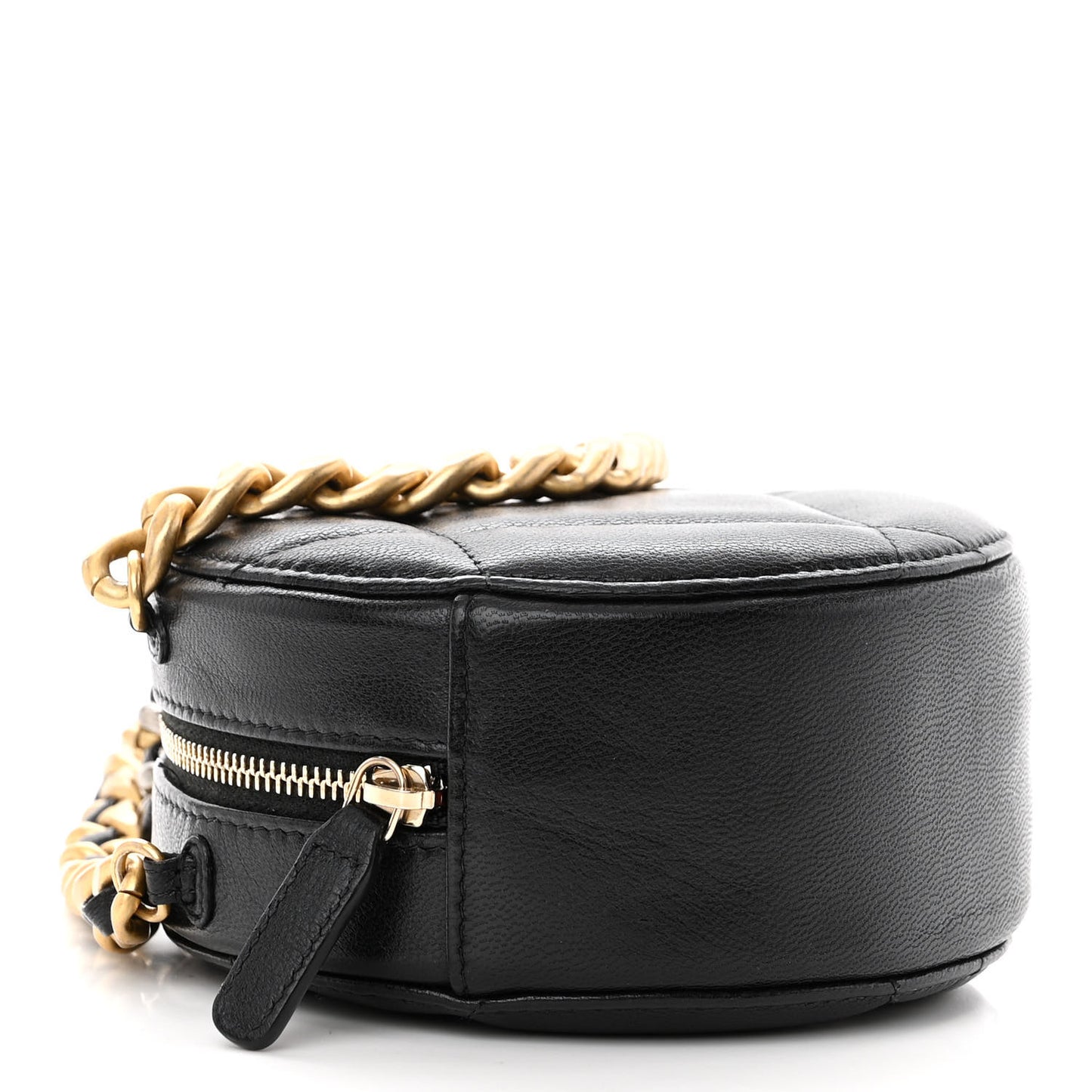 Lambskin Quilted Chanel 19 Round Clutch With Chain Black
