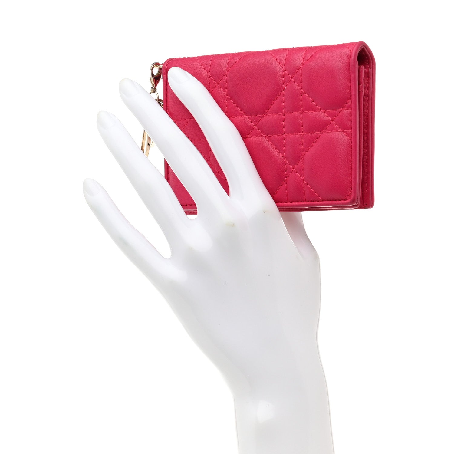 Christian Dior Lambskin Cannage Small Lady Dior Flap Card Holder Fuchsia 2 of 13