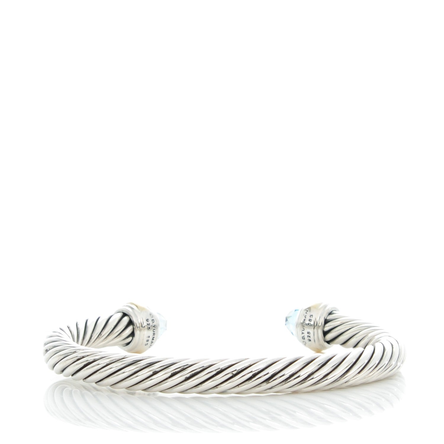 David Yurman Sterling Silver 14K Yellow Gold Blue Topaz 7mm Cable Classics Bracelet 3 of 5