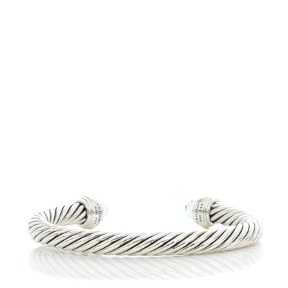 David Yurman Sterling Silver 14K Yellow Gold Blue Topaz 7mm Cable Classics Bracelet 3 of 5