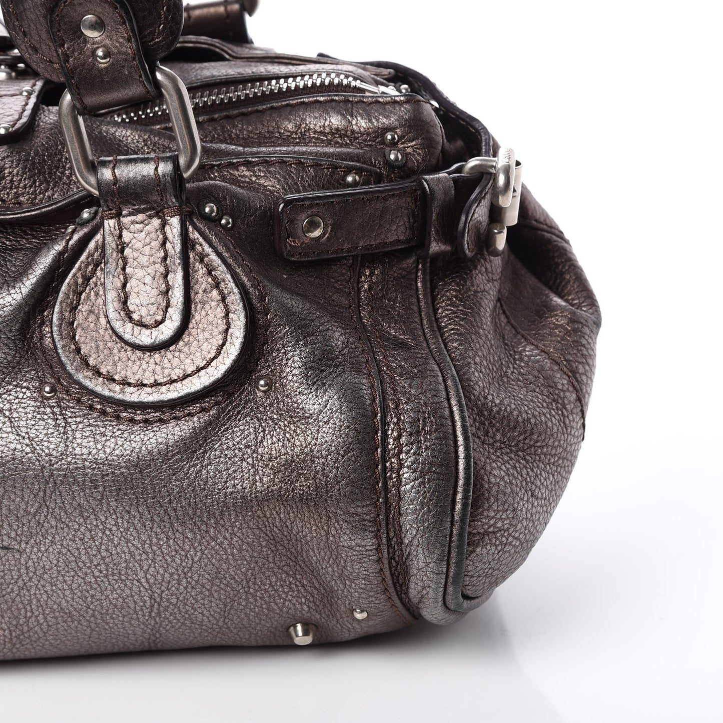 Metallic Calfskin Medium Paddington Satchel Grey