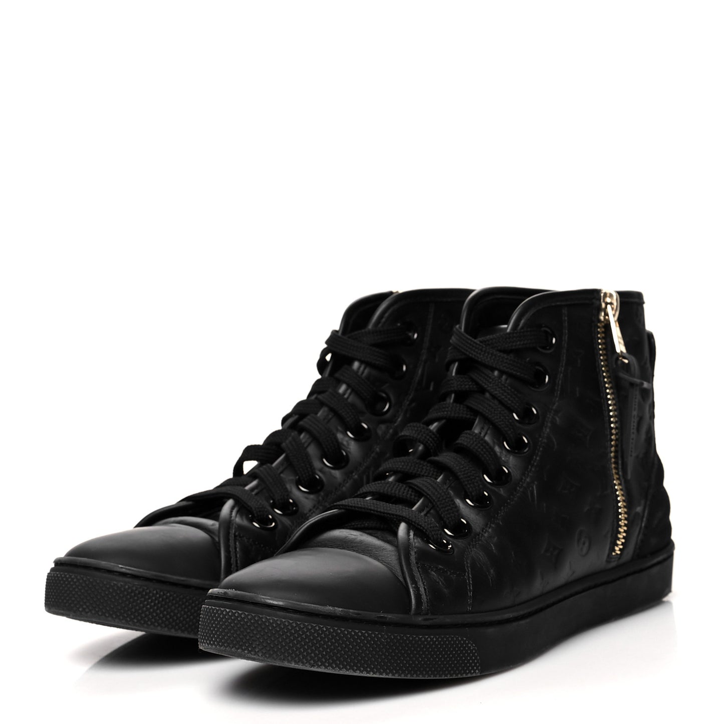 Calfskin Embossed Monogram Punchy High Top Sneakers 34 Black