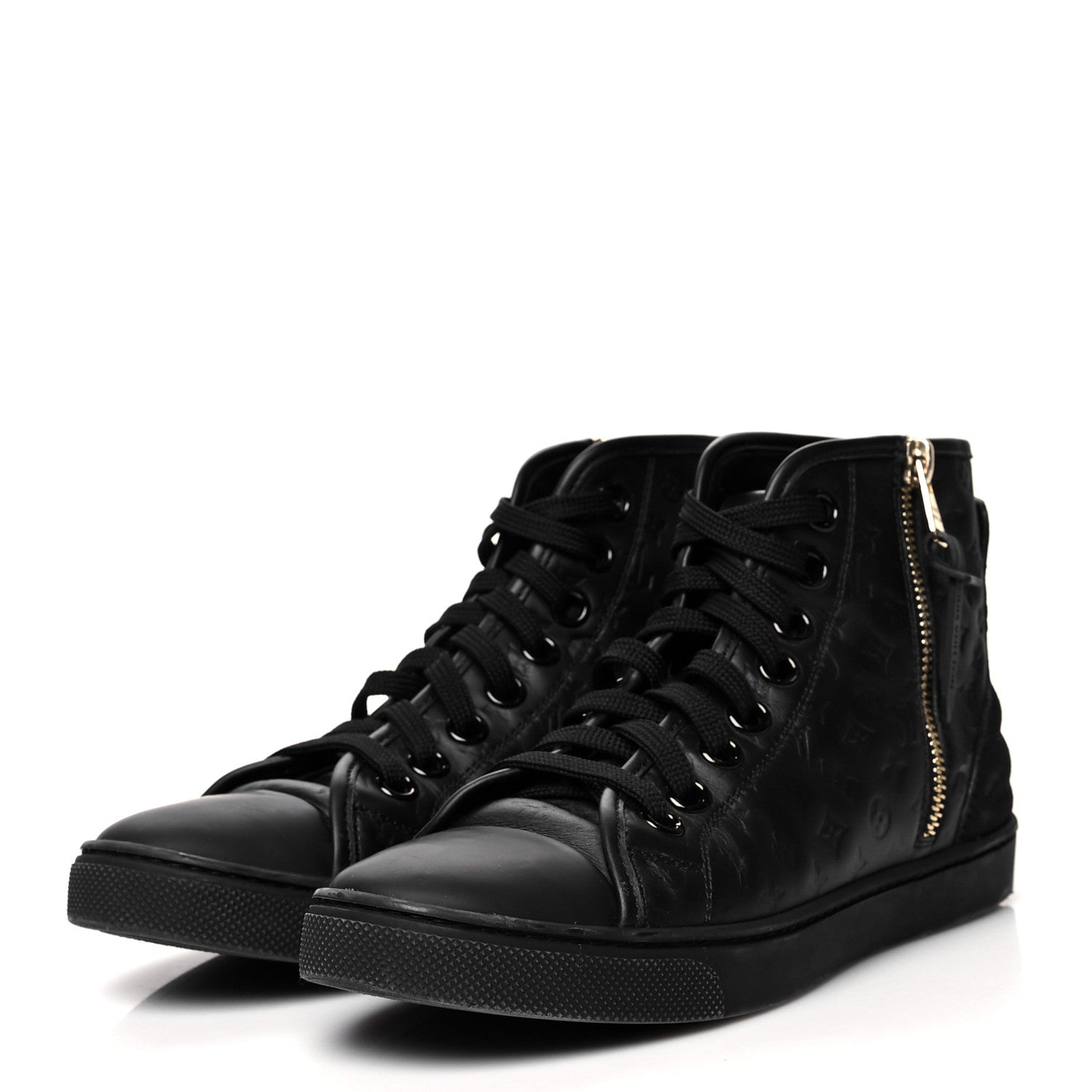 Louis Vuitton Calfskin Embossed Monogram Punchy High Top Sneakers 34 Black 3 of 10