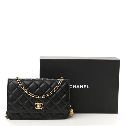 Chanel Lambskin Quilted CC Pearl Crush Wallet on Chain WOC Black 12 of 12