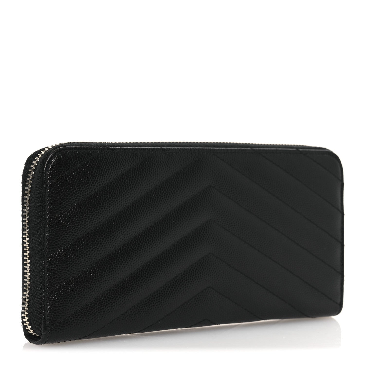 Saint Laurent Grain De Poudre Matelasse Chevron Monogram Zip Around Wallet Black 3 of 8