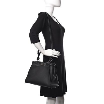Fendi Cuoio Romano Selleria Bi-Color Medium Peekaboo Iconic Satchel Black Mou 2 of 11