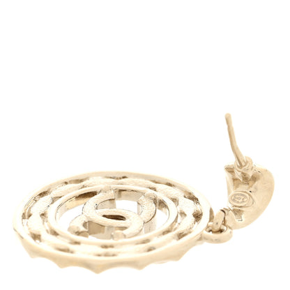 Chanel Crystal CC Round Drop Earrings Gold 4 of 5