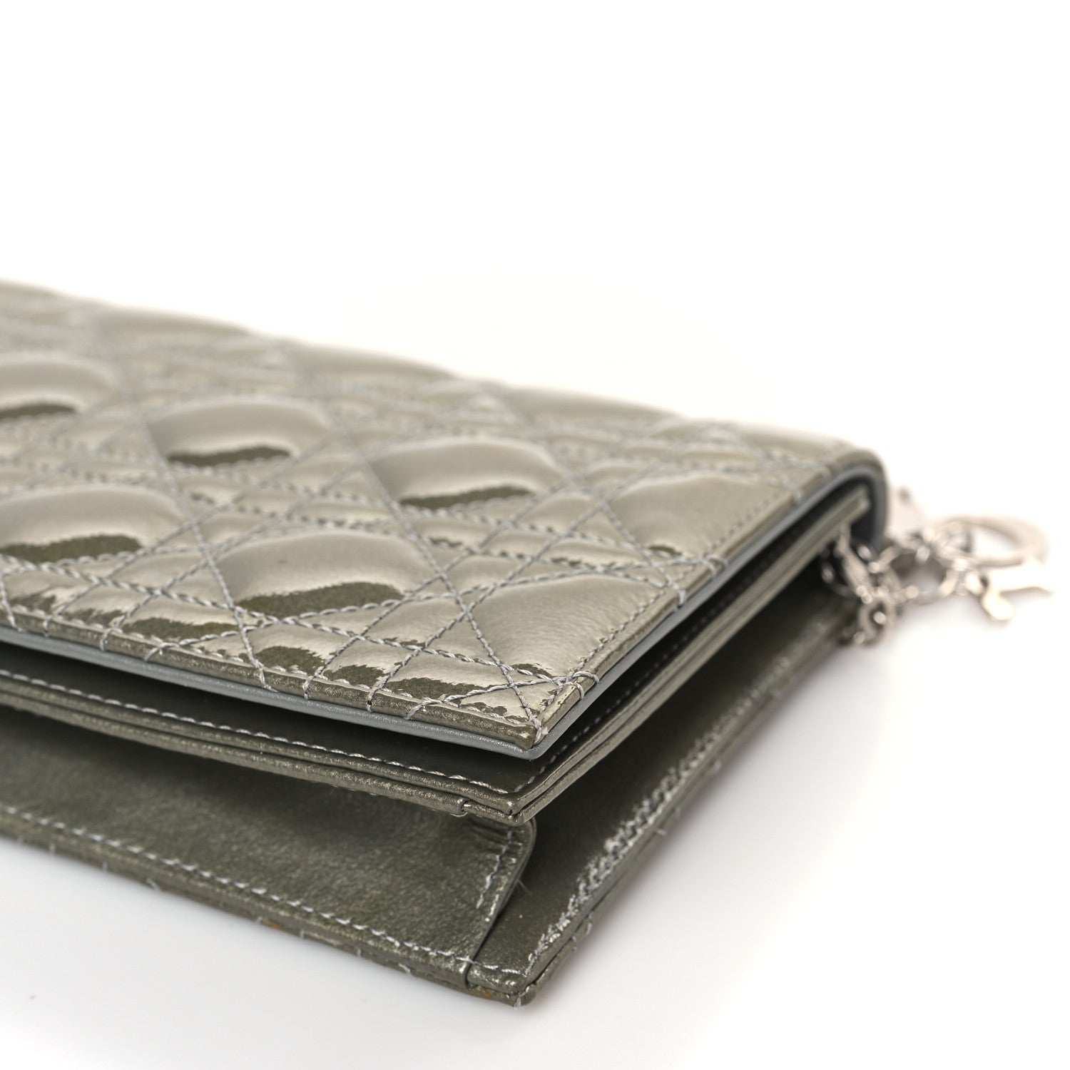 Christian Dior Patent Cannage Rendezvous Chain Wallet Kaki 8 of 8