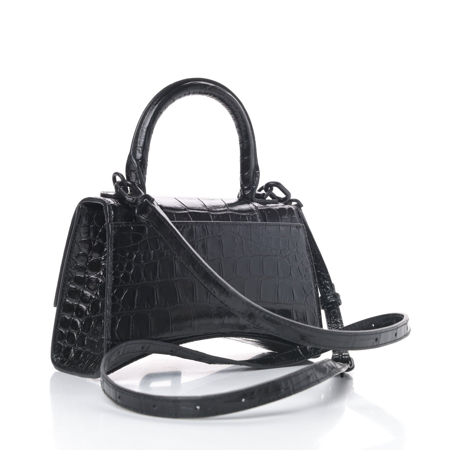 Balenciaga Shiny Calfskin Monochrome Crocodile Embossed Hourglass Top Handle Bag XS Black 2 of 4