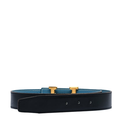 Hermes Togo Box 32mm Guilloche H Belt 75 Blue Jean Black 3 of 6