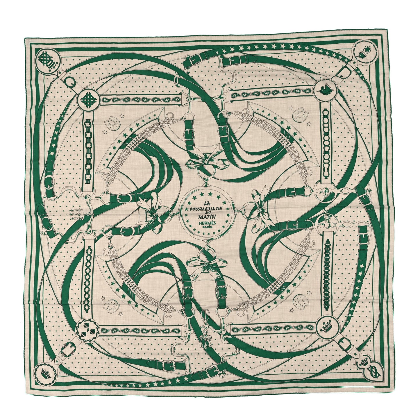 Cashmere Silk La Promenade du Matin Bandana Shawl 140 Naturel Vert Black