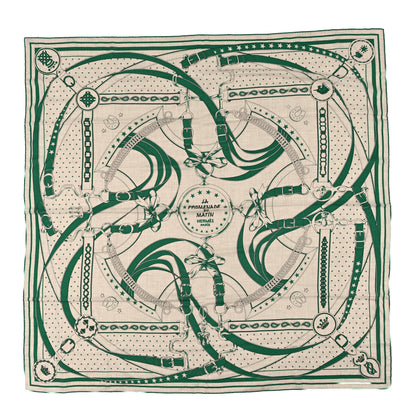Hermes Cashmere Silk La Promenade du Matin Bandana Shawl 140 Naturel Vert Black 1 of 5