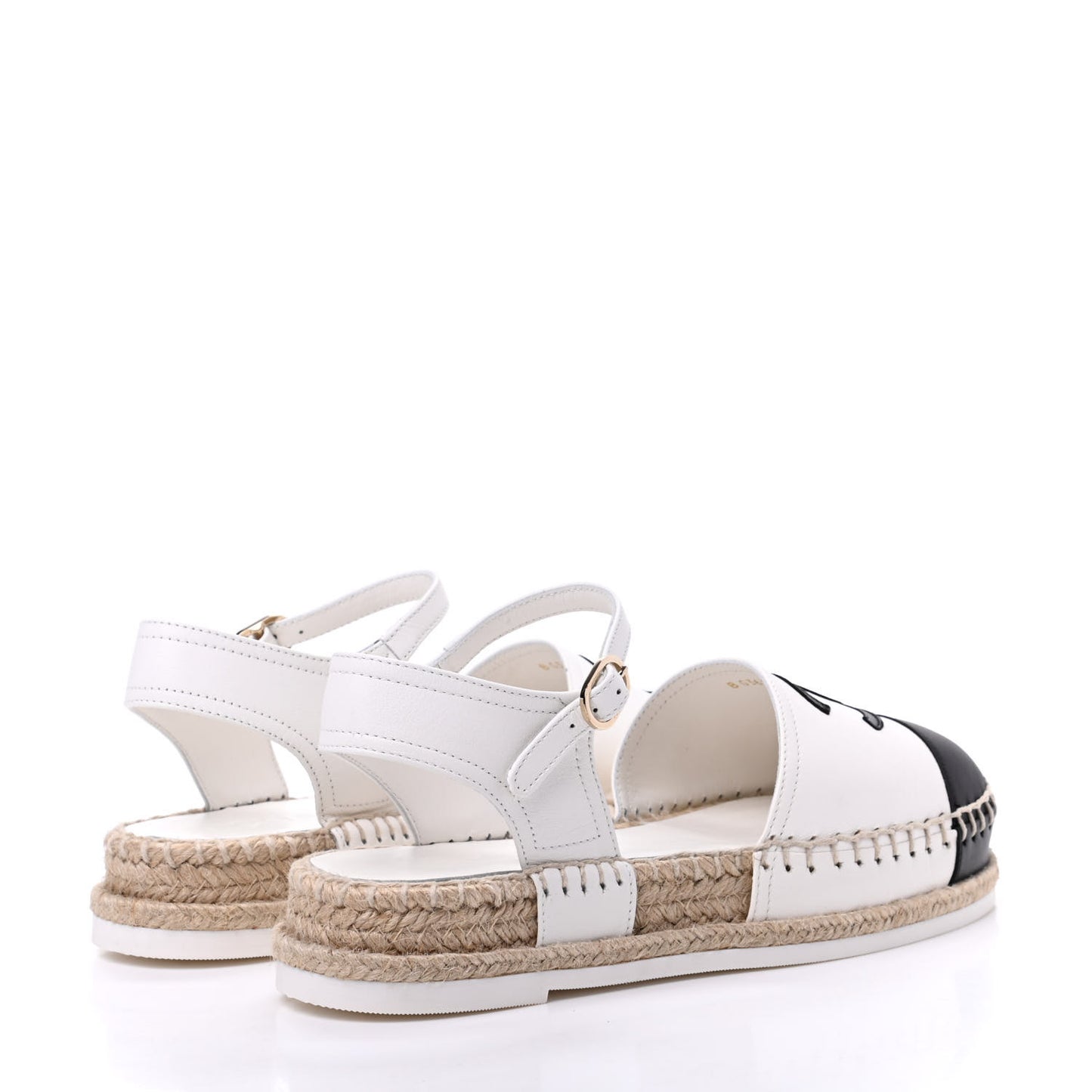Lambskin Cap Toe CC Espadrille Sandals 35 Black White