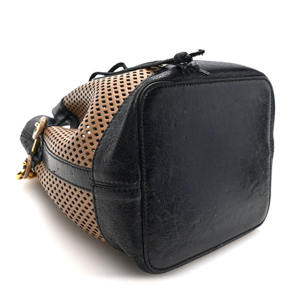Fendi Vitello Liberty Glossy Lambskin F is Fendi Perforated Small Mon Tresor Bucket Bag Sand Mimosa Black 4 of 9