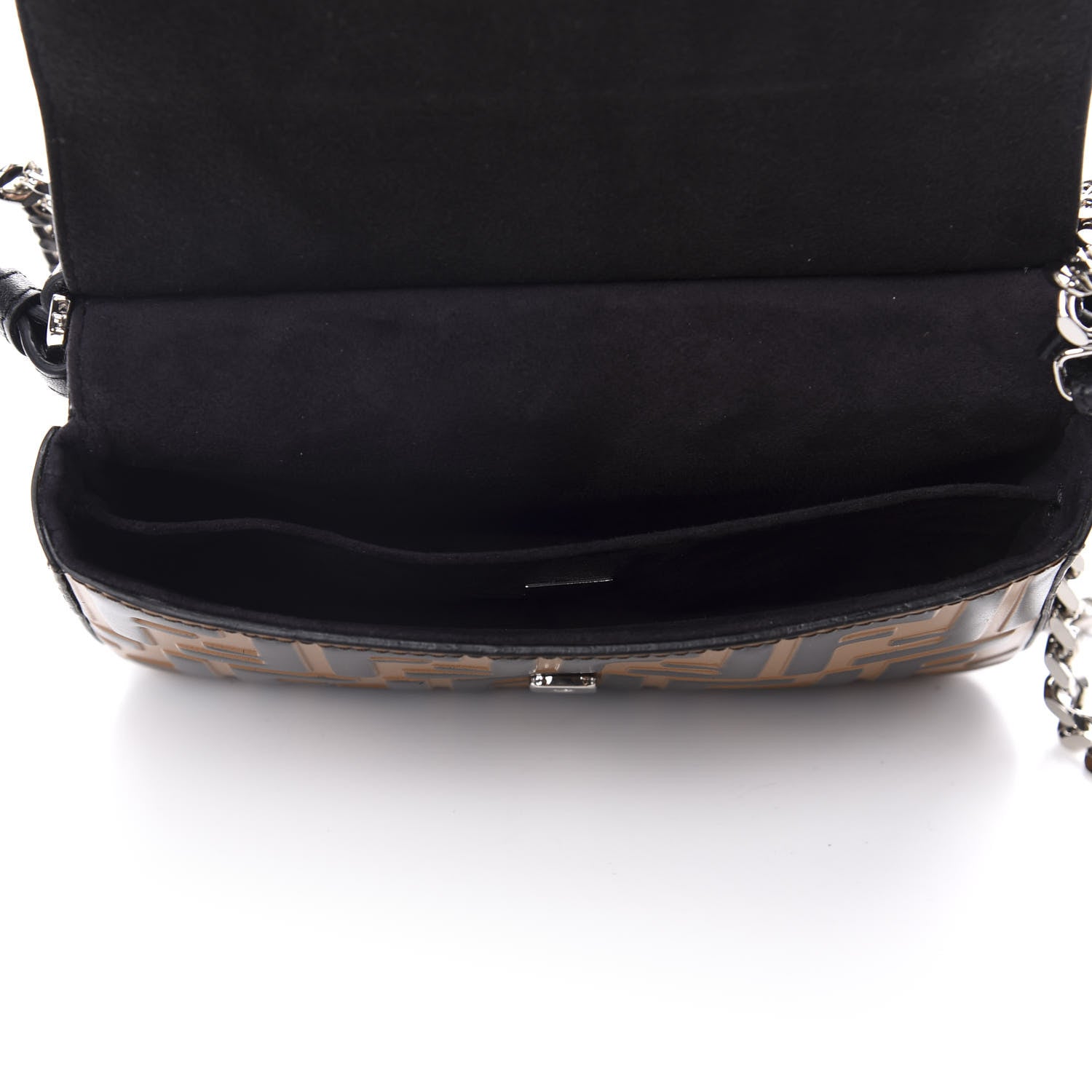 Fendi Vitello Dolce F is Fendi FF Embossed Micro Double Baguette Tobacco Black 5 of 11