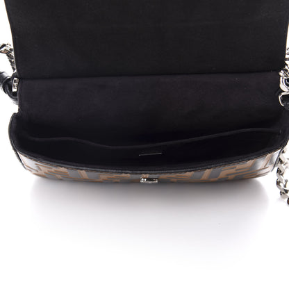 Fendi Vitello Dolce F is Fendi FF Embossed Micro Double Baguette Tobacco Black 5 of 11