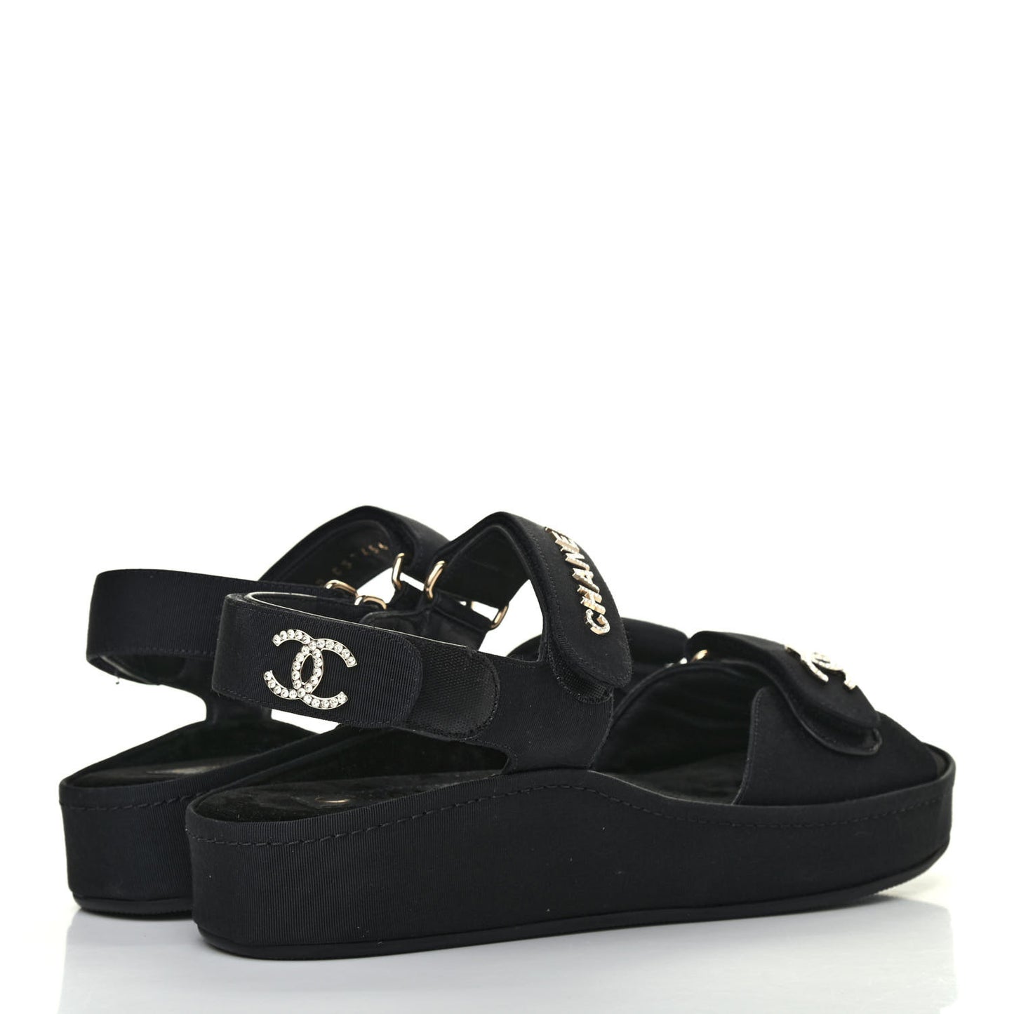 Grosgrain Crystal Logo Platform Sandals 38 Black
