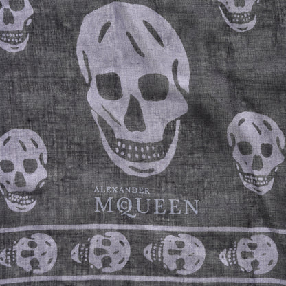 Alexander McQueen Silk Chiffon Skull Scarf Black Grey 2 of 4
