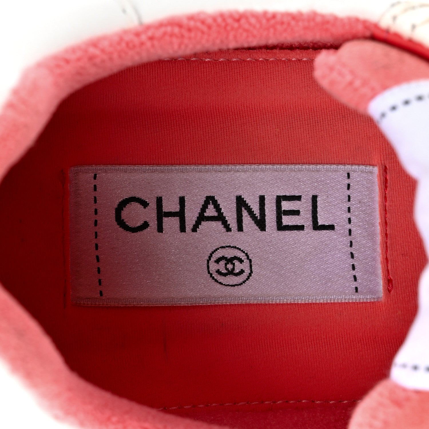 Chanel Grained Calfskin Fabric Womens Logo Sneakers 35 White Red 8 of 13