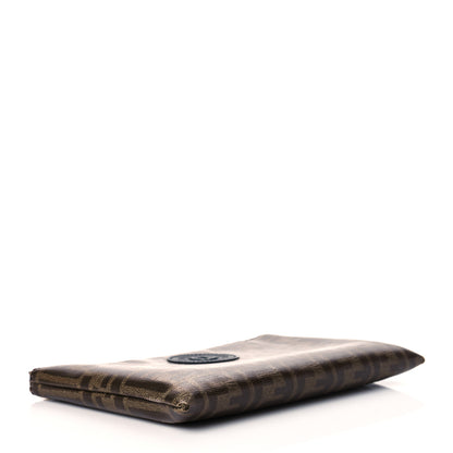 Fendi Glazed Fabric Vitello Century FF 1974 Stamp Patch Medium FFreedom Flat Pouch Mogano Panna Black 4 of 10