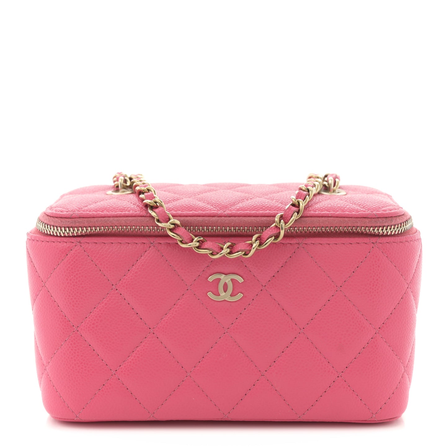 Caviar Quilted Small Vanity Case With Chain Pink