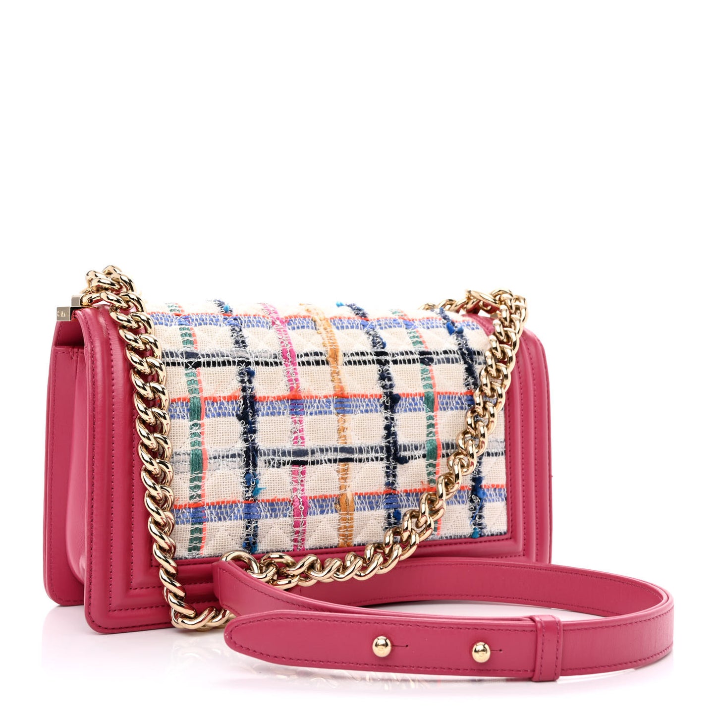 Lambskin Tweed Quilted Medium Boy Flap Dark Pink