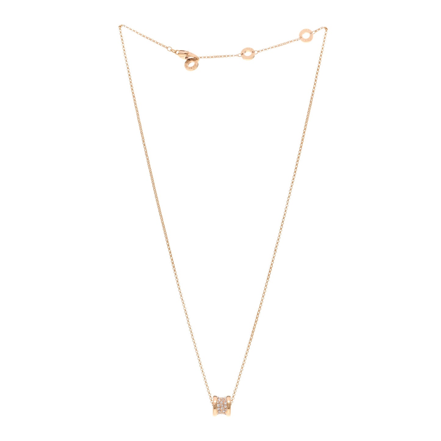 18K Rose Gold Diamond Small B.Zero1 Pave Pendant Necklace