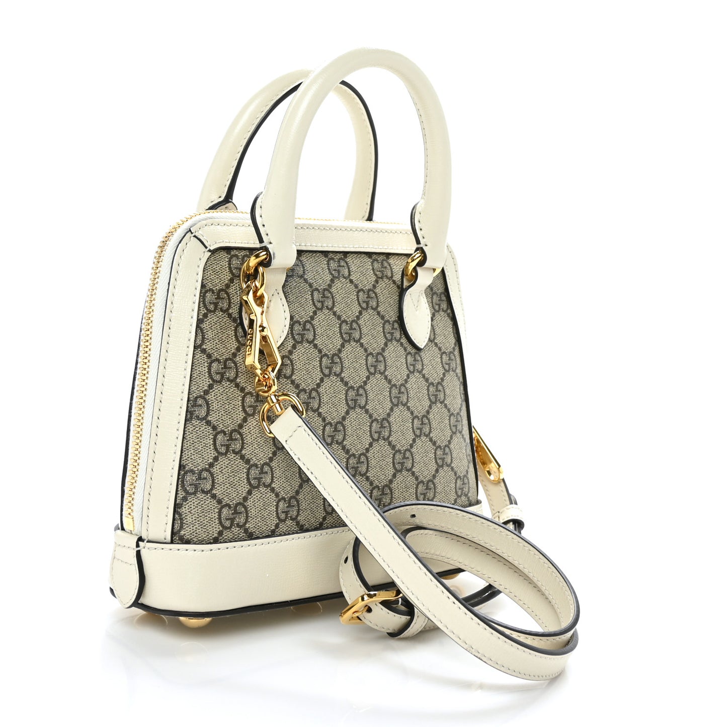 GG Supreme Monogram Azalea Calfskin Mini Horsebit 1955 Top Handle Bag Beige Ebony Mystic White