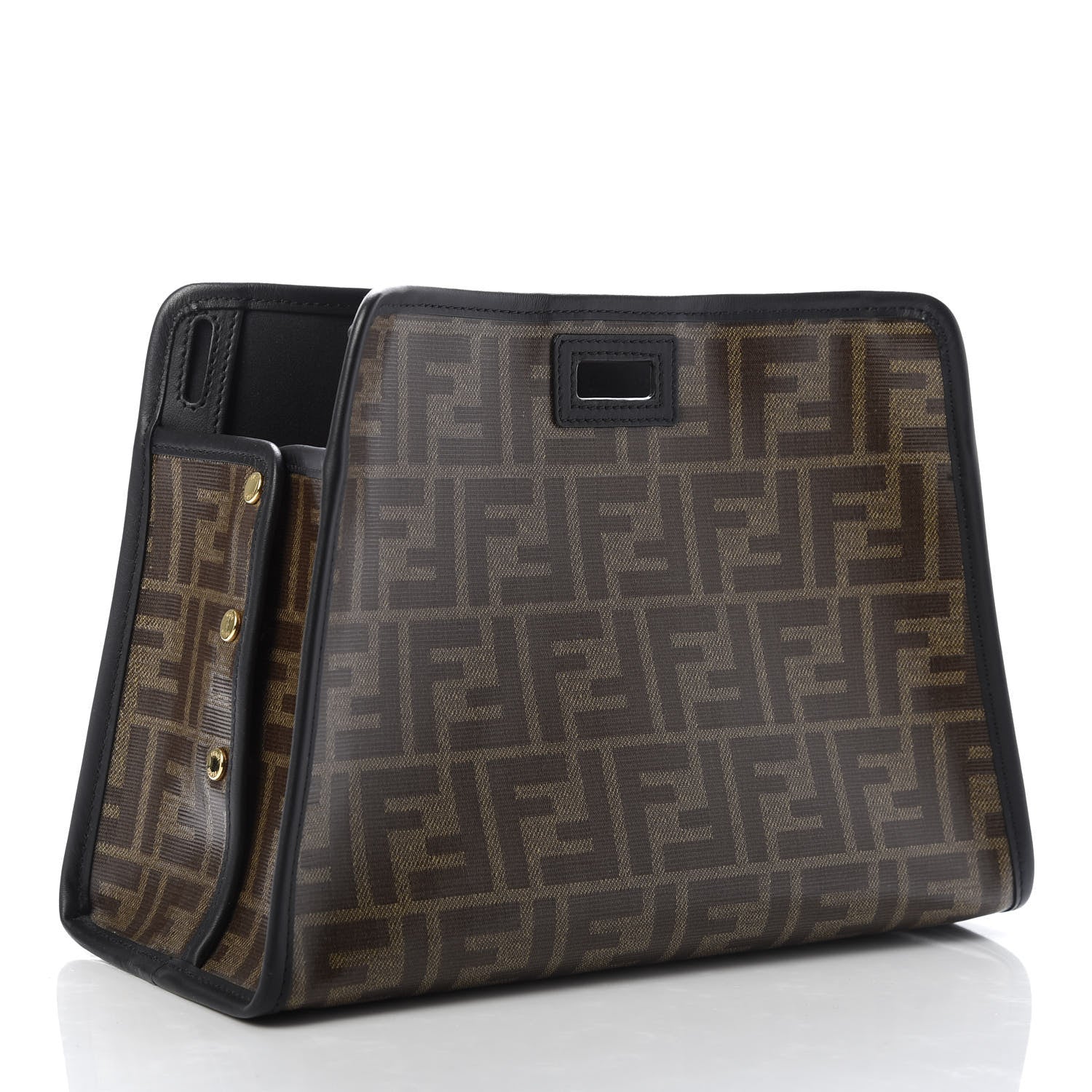 Fendi Glazed Fabric Vitello Century FF 1974 Stamp Patch Mini Peekaboo Defender Cover Mogano Panna Black 3 of 10