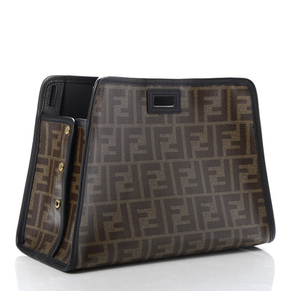 Fendi Glazed Fabric Vitello Century FF 1974 Stamp Patch Mini Peekaboo Defender Cover Mogano Panna Black 3 of 10