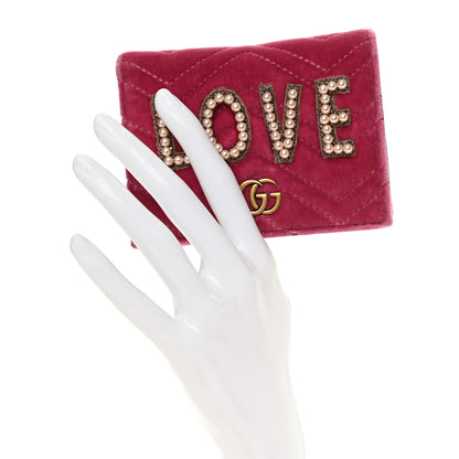 Gucci Velvet Matelasse Pearl Love Embroidered GG Marmont Card Case Wallet Light Raspberry Rose 2 of 9