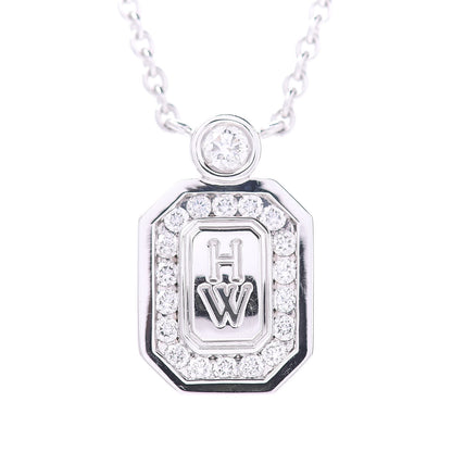 Harry Winston 18K White Gold Diamond H W Logo Pendant Necklace 4 of 5