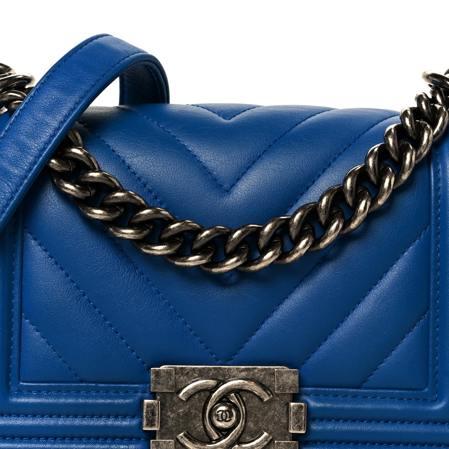 Chanel Lambskin Chevron Quilted Small Boy Flap Blue 8 of 10